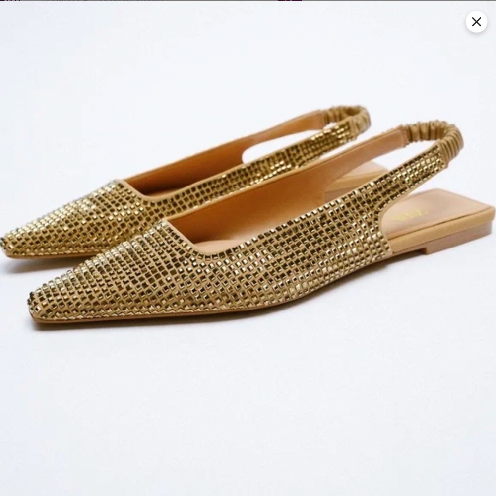 Zara Gold Woven Slingback Flats - Picture 2 of 6